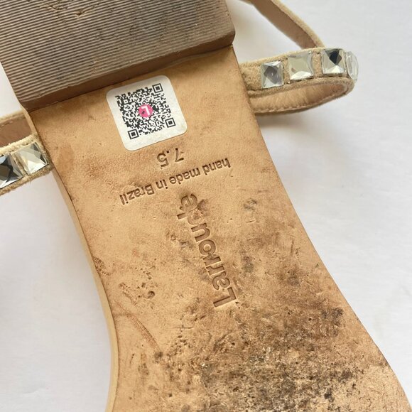 Larroude Womens Lola Beige Flat Sandals Size 7.5 Embellished‎ Rhinestones Strap - Picture 6 of 6